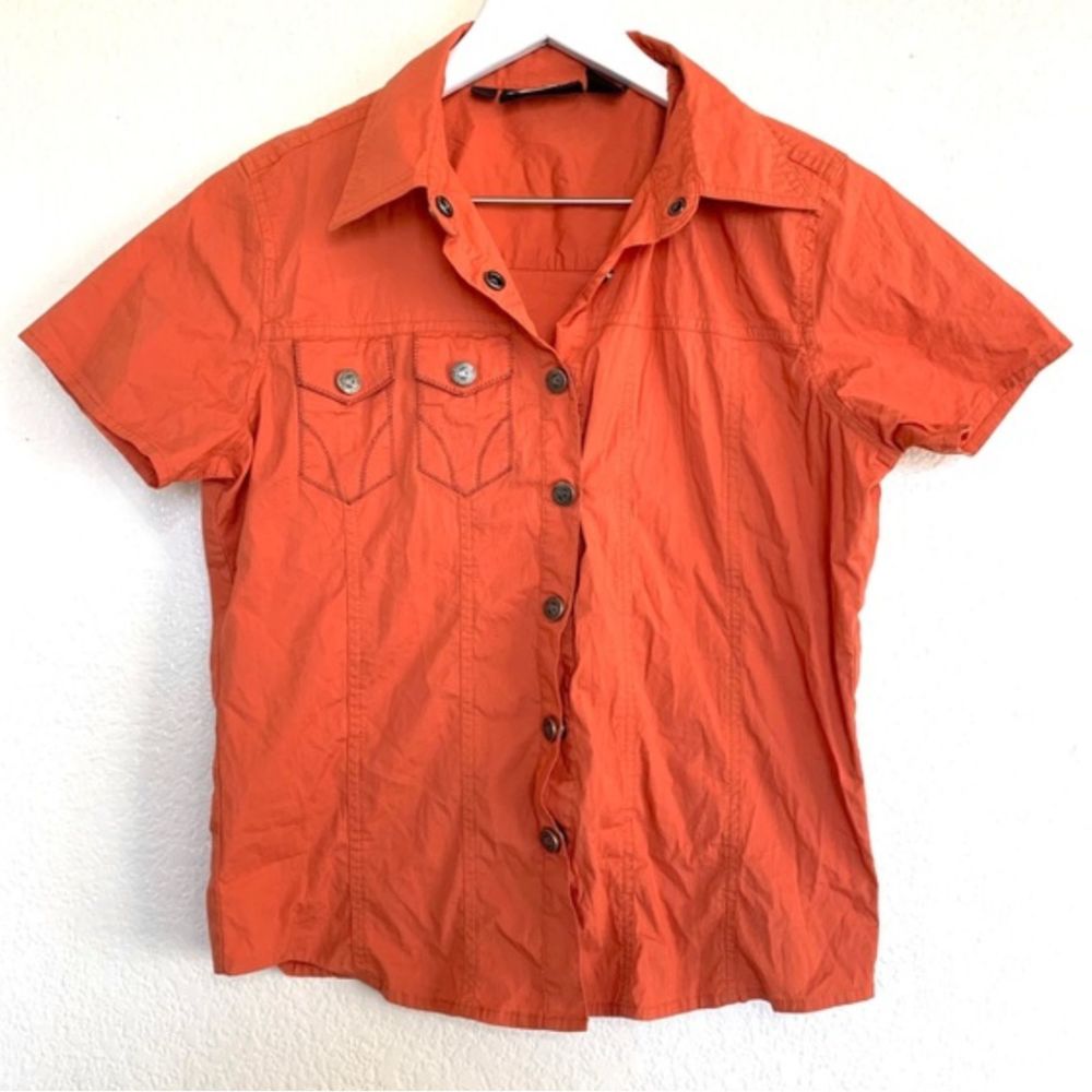 Harley Davidson Y2K Short Sleeve Button Down Snap Shirt Top Orange Size XS